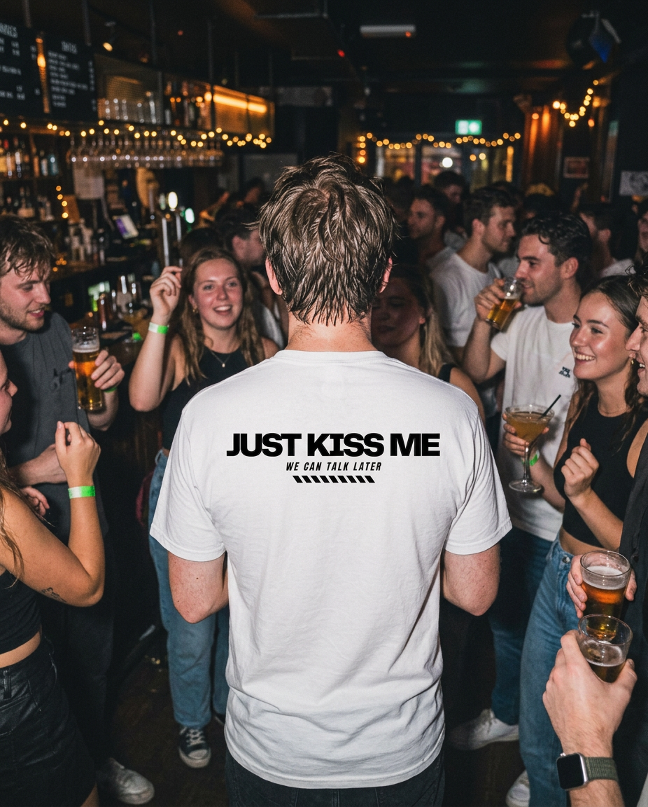 Just Kiss Me WHITE T-shirt - Unisex Organic Cotton